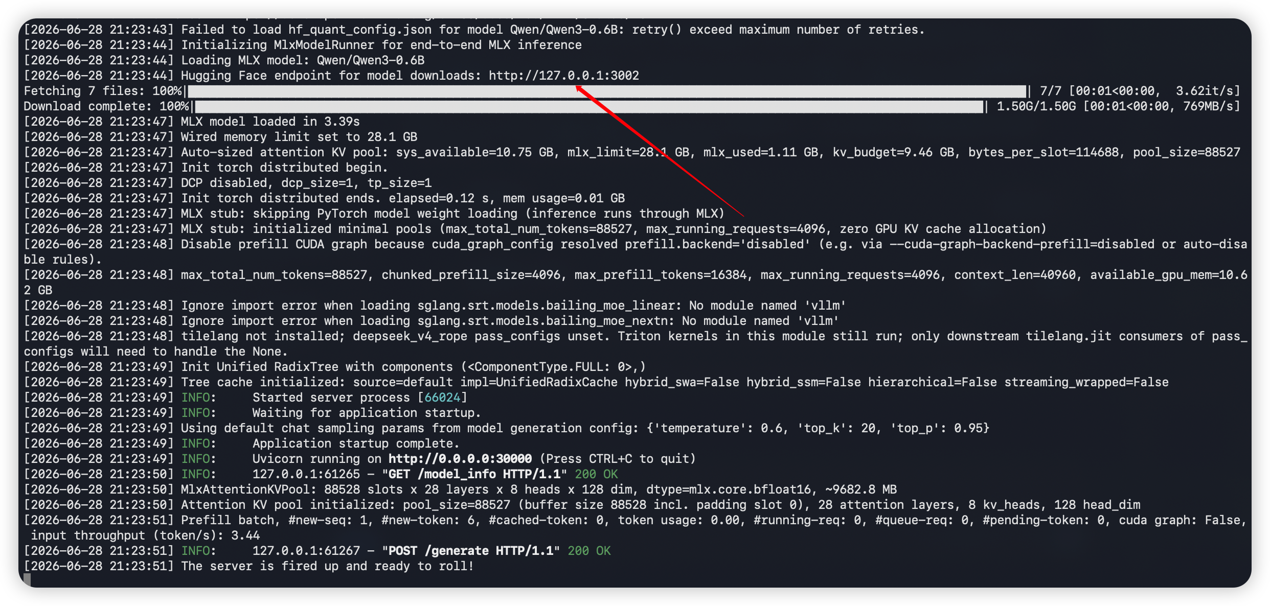 SGLang started after loading from MatrixHub cache